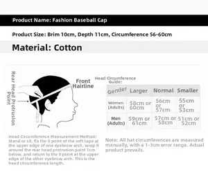 Guida alle taglie per cappellino da baseball traspirante con misure di visiera e giro