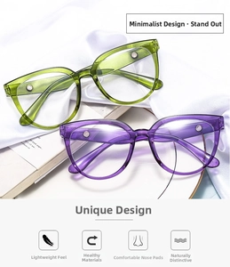 Detail of jelly green and purple cat eye frames with metallic corner accents on white silk