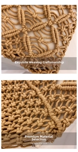 Detailed macro view of geometric woven cotton rope texture and fabric lining of beach bag