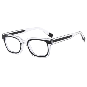Retro two-tone frame glasses in transparent and black design with blue light blocking lenses