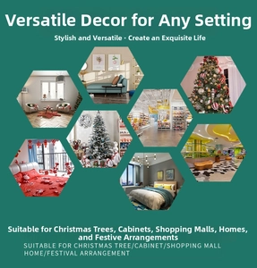 Multiple scenarios showing painted Christmas candy pendants in home and mall displays