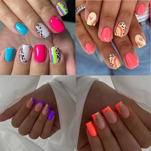 Kunstnagels Luipaardprint Frans Vierkant ABS Plastic Valse Nagels Met Geleilijm En Nagelvijl