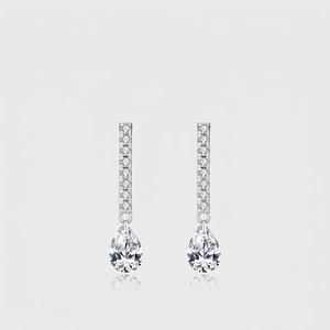 Pear Cut Cubic Zirconia Dangle Earrings With 925 Sterling Silver Earring Post Teardrop Elegant Jewelry For Women