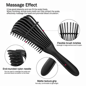 Black vented hair brush with flexible bristles and non-slip handle for scalp massage