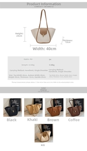 Tabella taglie dettagliata e opzioni colore per la borsa tote minimalista in PU