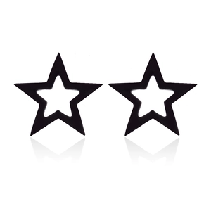 Matte black stainless steel hollow star stud earrings with geometric minimalist design