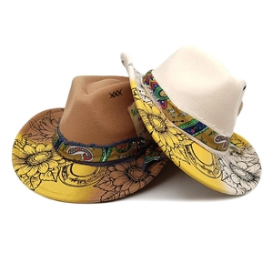Chapeau Fedora en feutre avec bords tournesols et ruban décoratif paisley