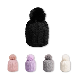 Kids Beanie Hat Acrylic Cable Knit Warm Winter Cap With Large Pom Pom For Baby Boys Girls Toddlers