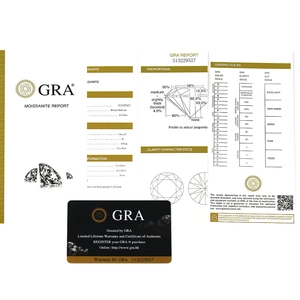 Official GRA certificate and global warranty card for 1.0 carat D color VVS1 moissanite