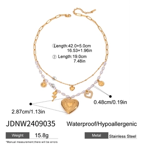 Diagramme détaillé du collier double en acier inoxydable avec cœur soleil et perles