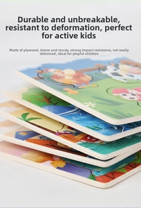 Side view showing durable basswood plywood layering of children's 4-set animal puzzles
