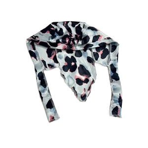 Blue and pink leopard print yoga bandana headscarf with satin finish and tie-up design