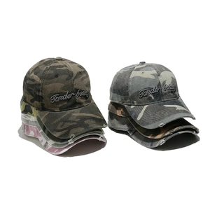 Camouflage Baseball Cap Cotton Distressed Embroidered Letter Vintage Streetwear Sun Protection Hat For Men Women