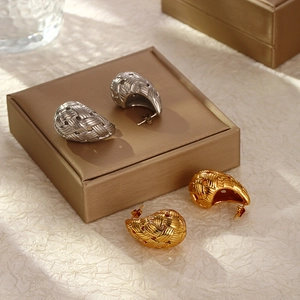 Boucles D Oreilles Goutte D Eau Texture Maillage Avec Tige En Argent Vintage Retro Acier Inoxydable Bijoux Femmes