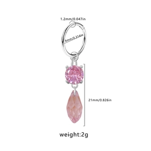 Boucle d'oreille en acier argenté avec pendentif en cristal rose et zircon