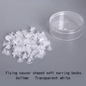 Set of 100 clear silicone earring backs in UFO shape with storage box 6x11mm