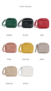 Detailed color display of minimalist lychee pattern leather mini coin purses in eight shades