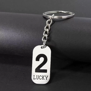 Lucky number 2 engraved stainless steel keychain with silver rectangular pendant