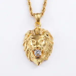Collana Con Ciondolo A Testa Di Leone In Acciaio Al Titanio Con Zirconia Hip Hop Punk Gioielli Da Uomo Stile Vintage