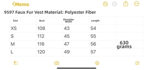 Tableau des tailles détaillé pour le gilet en peau de mouton avec mesures précises