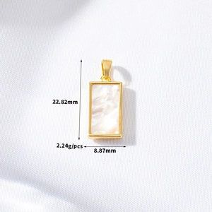 Detail showing 22.82mm gold-plated rectangular pendant with white mother of pearl inlay