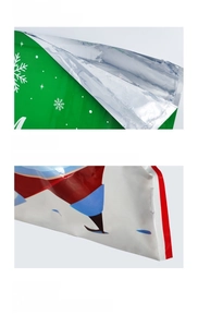 Detail of waterproof food-grade aluminum lining and seamless bottom of Christmas gift bag