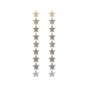 Champagne gold matte metal drop earrings with nine stars and long dangling tassels