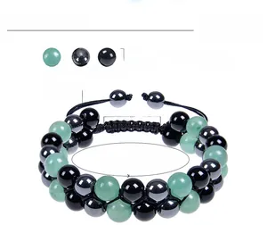 Detail showing adjustable knot and 8mm green aventurine, hematite and obsidian beads