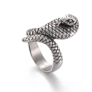Kobra Schlange Ring Für Herren Retro Punk Gothic 316L Edelstahl Tier Finger Schmuck Vintage Biker Accessoire