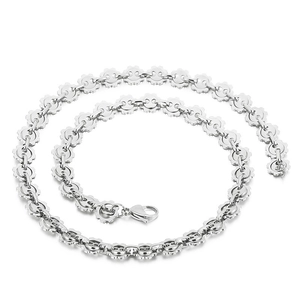 Unisex silver stainless steel gear link necklace with lobster clasp on white background