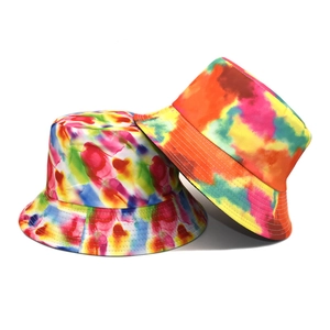 Colorful tie-dye bucket hats for sun protection with vibrant watercolor patterns