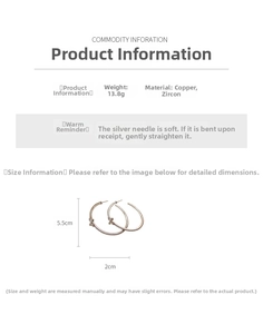 Detailed view of zircon cross hoop earrings with 5.5cm height and copper material specs