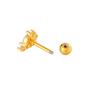 Golden geometric copper stud earring with sparkling zircon and stainless steel screw ball