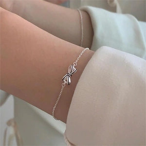 925 Sterling Silver Bowknot Pendant Bracelet Korean Minimalist Elegant Adjustable Jewelry For Women Fashion Sweet Dainty