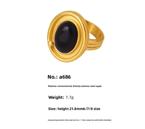 Detailed view of oval black agate ring with 21.8mm height and 7.7g weight specs