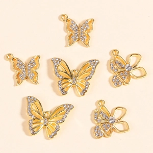 Alloy Rhinestone Butterfly Pendants Charms For DIY Jewelry Making Necklaces Earrings Accessories Sparkling Gold Plated