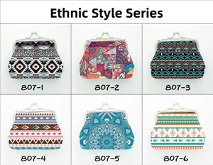 Ethnic style coin purse set with six distinct bohemian patterns and metal clasps