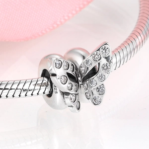 925 silver butterfly charm with crystals on a snake chain for jewelry making