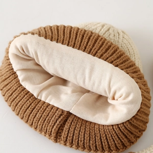 Thick knit winter beanie for children featuring BOSTON letter embroidery and soft lining