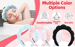 Microfiber sponge headband set in blue, pink, white, and black for face washing