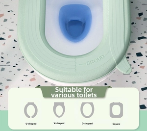 Waterproof EVA toilet seat cover showing universal fit for U, V, O and square shapes