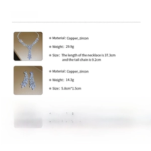 Detailed size and weight specs for the zircon wheat tassel necklace and earring set