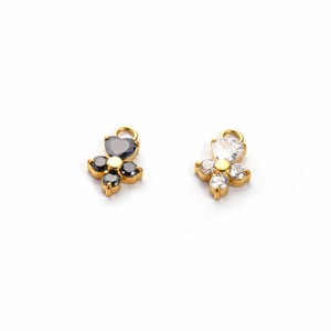 Exquisite gold stainless steel flower and paw charms with black and white zircon stones