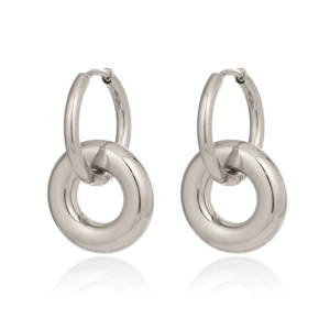 Polished silver stainless steel interlocking hoop earrings with reflective finish