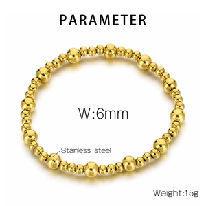 Détails des paramètres du bracelet à billes en acier doré de 6mm, poids de 15g