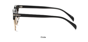 Detailed side view of TR90 polarized sunglasses with black semi-rimless retro round frame