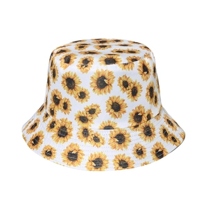 Chapeau bob en toile blanche avec imprimé tournesols pour protection solaire d'été