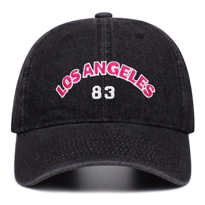 Casquette baseball en denim noir délavé avec broderie Los Angeles rose et chiffre 83