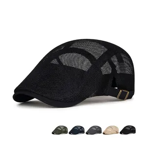 Breathable Mesh Ivy Cap Summer Flat Cap Adjustable Sun Protection Retro Style Polyester Hat For Men Women