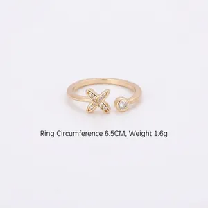 Anello regolabile a stella dorato con pietre di zircone, design a X e cristallo a castone